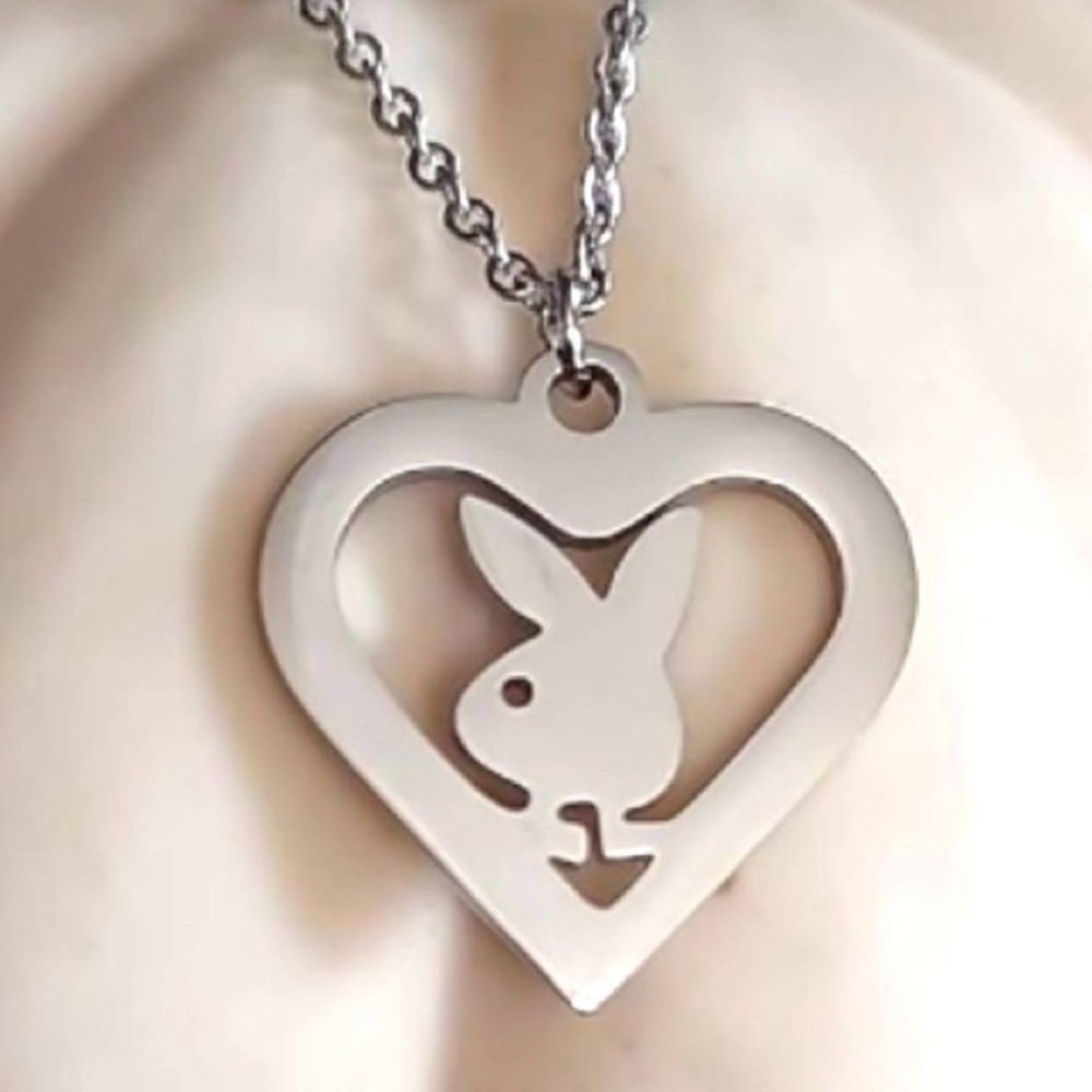 NEW PLAYBOY Playboy Bunny Heart Silver Pendant Necklace